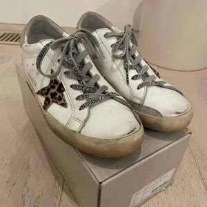 Golden Goose Women's White and Leopard Print Sneakers